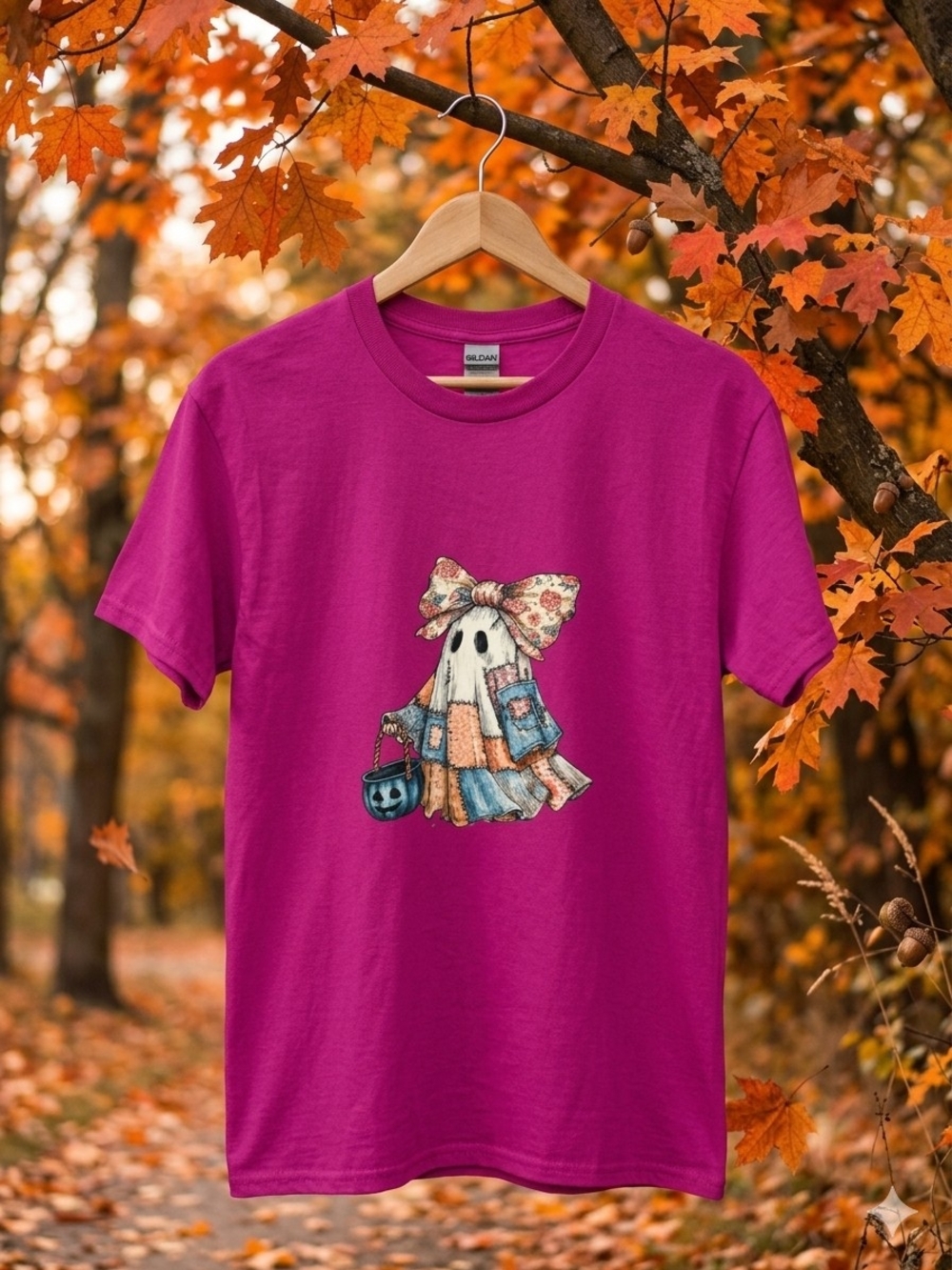 Kids' Magenta Ghost Patchwork Tee